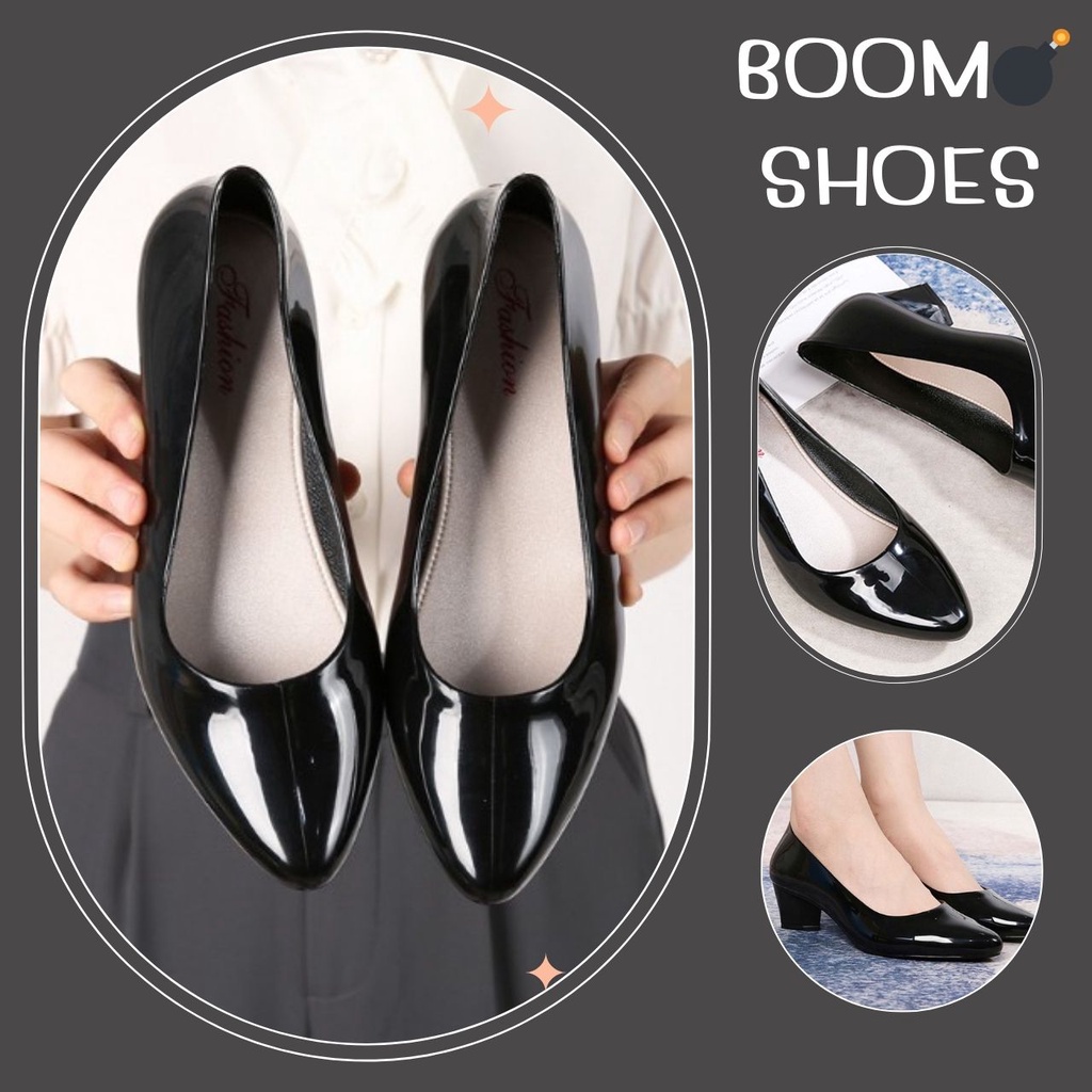 BOOM💣รองเท้าคัชชู ทรงส้นเตี้ยหัวแหลม 2 สี 5 ไซส์