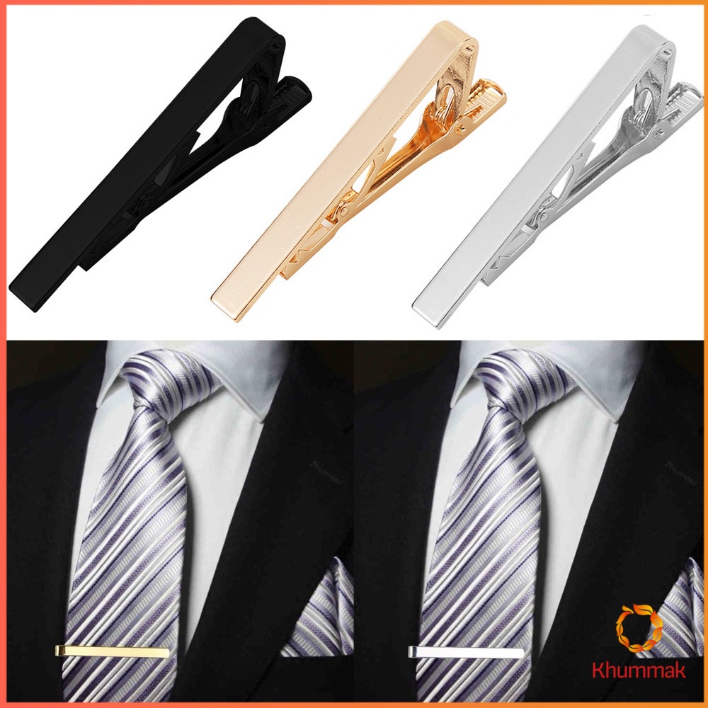 Khummak คลิปหนีบเนคไท แบบโลหะ Tie Clips Men’s Metal Necktie Bar Crystal Dress Shirts Tie Pin