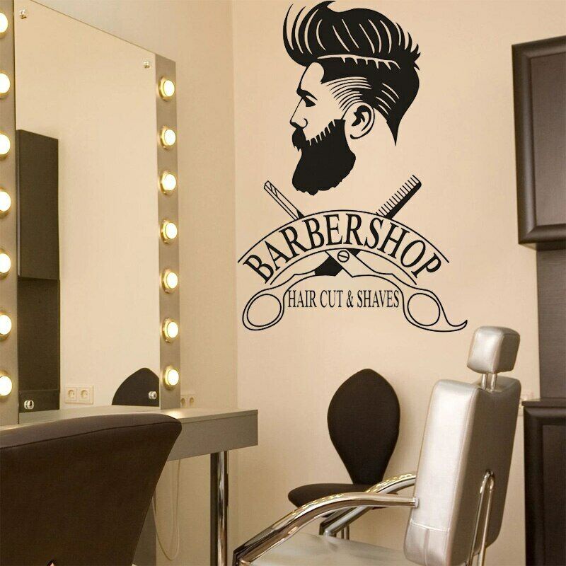 ร้านตัดผมหน้าต่าง Decal Hipster Man สติ๊กเกอร์ติดผนังร้านทําผมกรรไกรภาพจิตรกรรมฝาผนังโกนและตัดผมโลโก้หน้าต่างภาพจิตรกรรมฝาผนัง