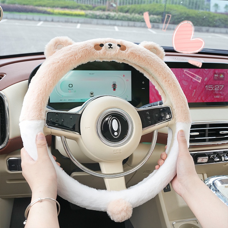 New Style 38cm Plush Panda Car Steering Wheel Cover ลายการ์ตูน น่ารัก อบอุ่น สําหรับฤดูใบไม้ร่วง/ฤดูหนาว ตกแต่งภายในรถยนต์