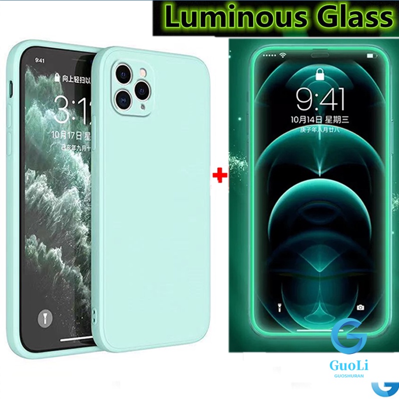 2in1 เคสโทรศัพท์มือถือแบบนิ่ม กระจกนิรภัย เรืองแสง กันกระแทก สําหรับ Samsung Galaxy A54 A34 A24 A14 A73 A53 A33 A12 A72 A71 A51 A52 A52s A23 A30 A20 A50 A30s A50s A32 5G 4G