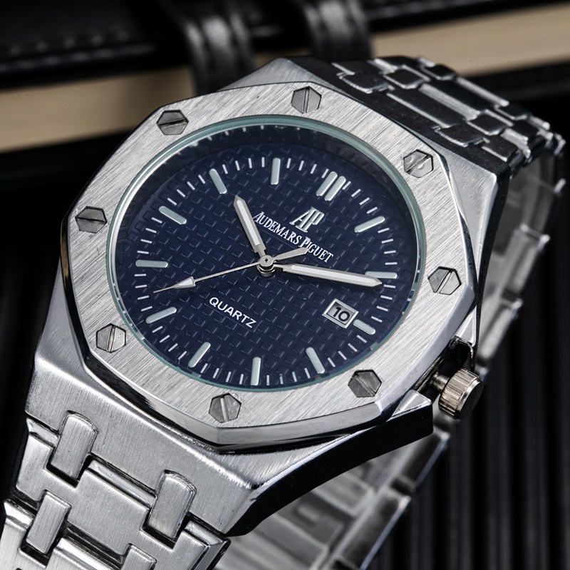 Audemars PIGUET นาฬิกาควอทซ์อะนาล็อกแฟชั่นเรียบง่ายสําหรับผู้ชาย,นาฬิกาสายสแตนเลสลําลอง
