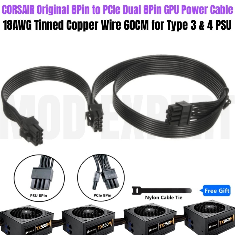 ใหม่ CORSAIR 8Pin to PCIe Dual 8Pin 6 + 2Pin GPU VGA สายไฟสําหรับ TX850M TX750M TX600M TX550M Modula