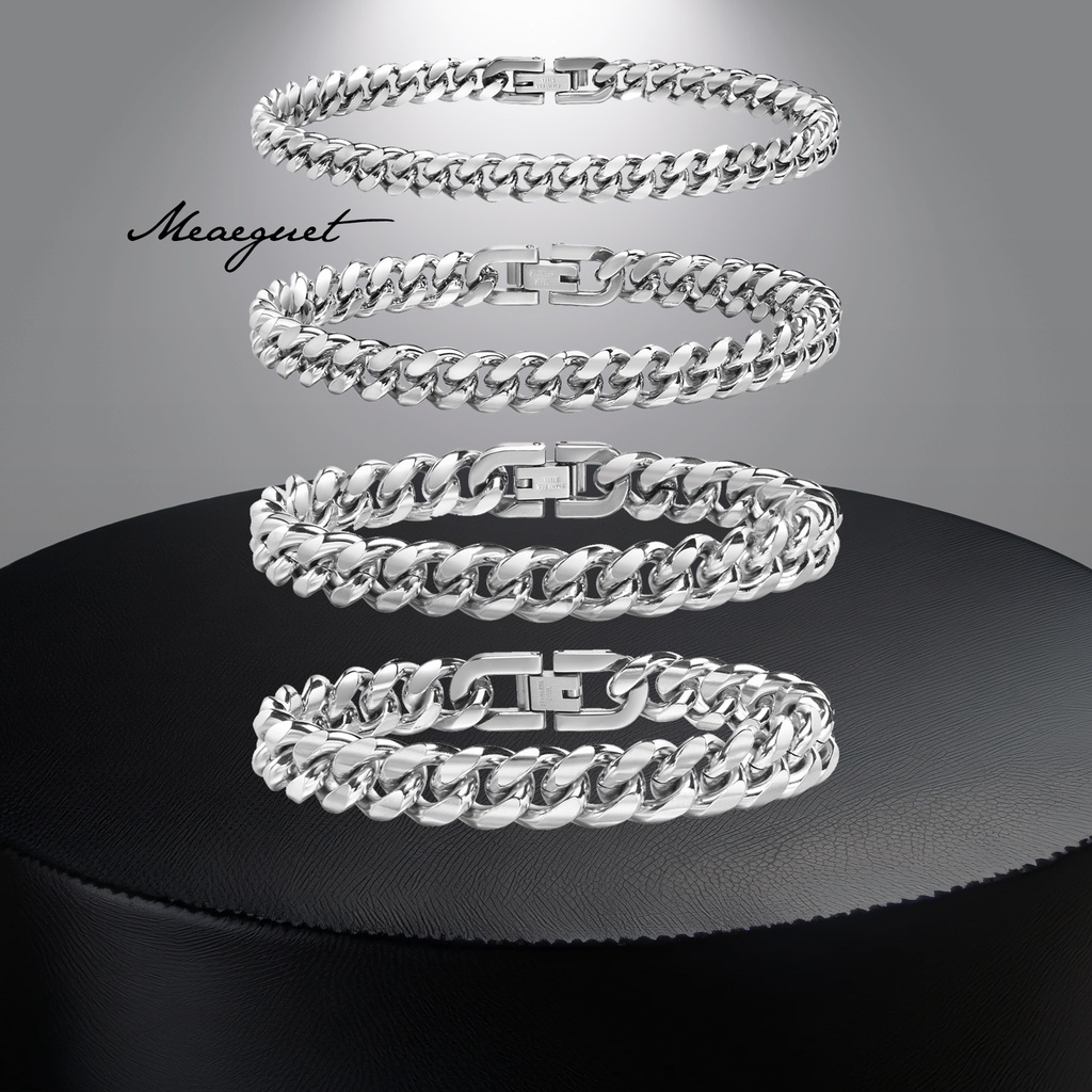 Meaeguet สร้อยข้อมือโซ่ ไทเทเนียม สเตนเลส สีเงิน ของขวัญ สําหรับผู้ชาย พ่อ แฟน