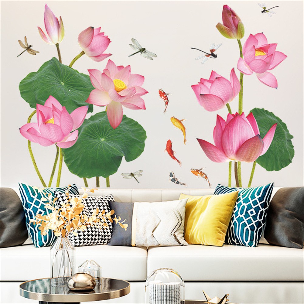 {Sunnylife } สติ ๊ กเกอร ์ ดอกบัวสดสไตล ์ จีน Koi Dragonfly ห ้ องนอน Wall Decora สติ ๊ กเกอร ์ ติดผนัง