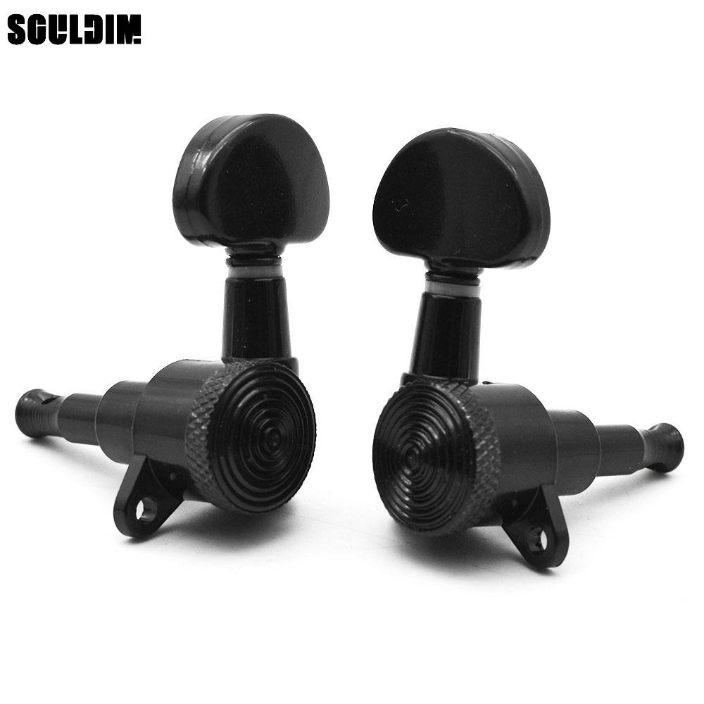 6ชิ้นครึ่งวงกลมอัตโนมัติล็อคสตริงกีตาร์ปรับแต่งหมุดคีย์จูนเนอร์หัวเครื่องสําหรับเซนต์ TL กีต้าร์โปร่งไฟฟ้าสีดํา