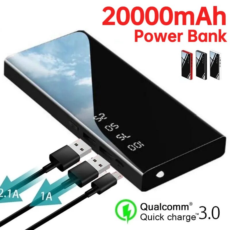 20000mAh LED Digital Display Portable Charger External Battery Suitable for  and Android USB Power Bank Mini Powerbank