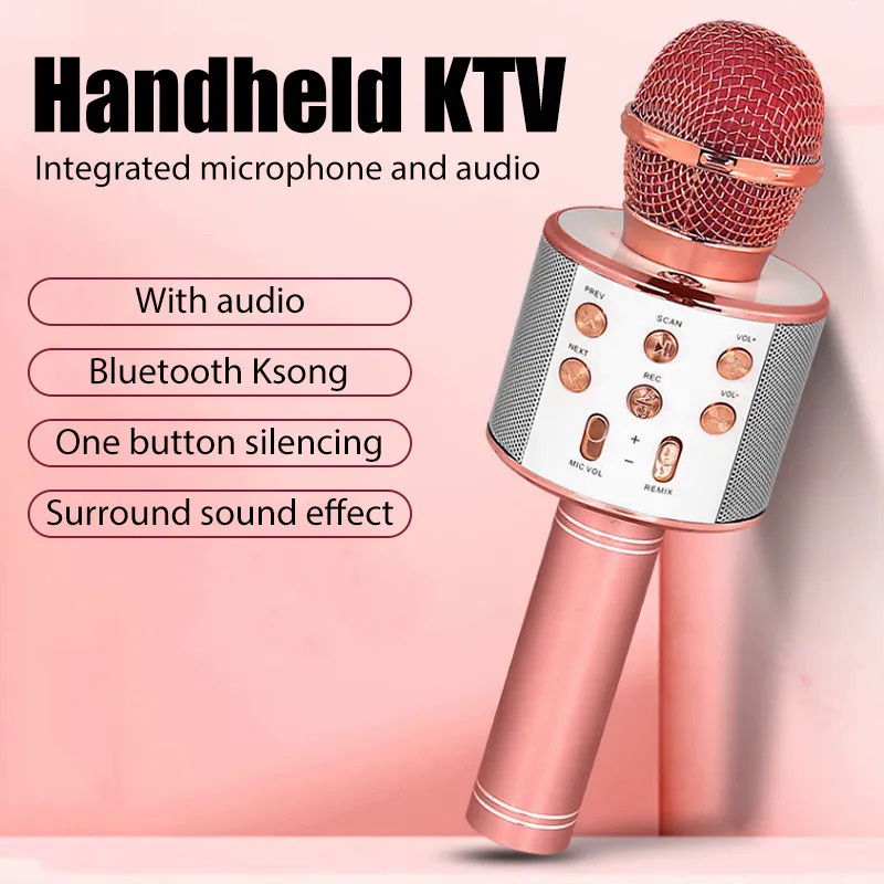 WS858 Microphone for Kids Singing 5 in 1 Wireless Bluetooth Microphone with LED Lights Machine Porta