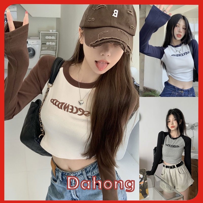 Dahong เสื้อครอปแขนยาวผู้หญิง สไตล์ Y2K สวยเริ่ดมากสาวๆห้ามพลาด 2579