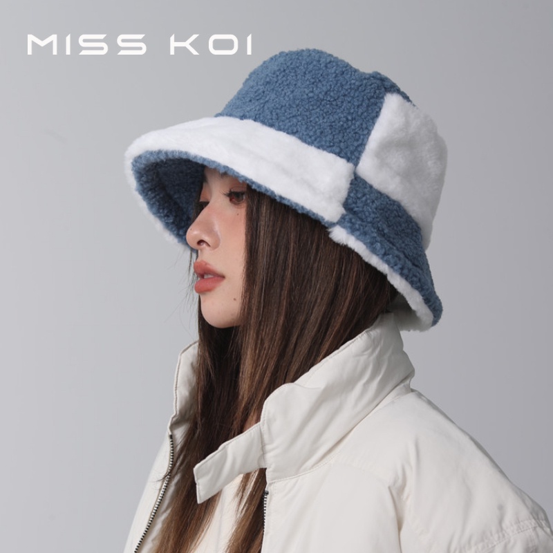 Misskoi [พร้อมส่ง] หมวกบักเก็ต ผ้าขนแกะ แบบหนา ให้ความอบอุ่น ระดับไฮเอนด์ แฟชั่นฤดูใบไม้ร่วง และฤดูหนาว สําหรับผู้หญิง