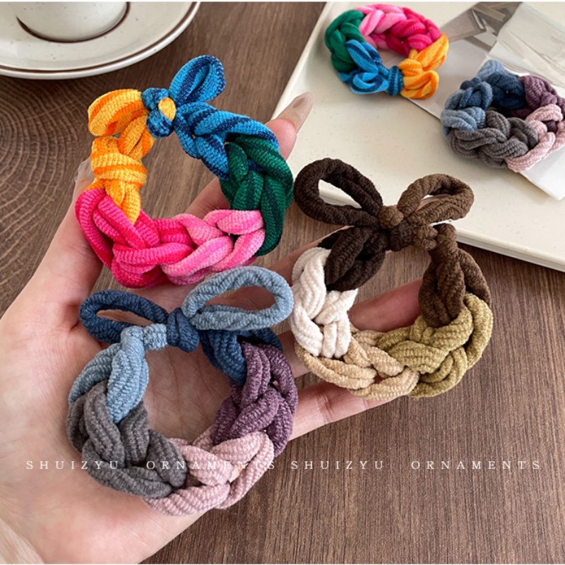 ยางรัดผม แบบถัก หนา สีตัดกัน สไตล์เกาหลี แฟชั่นสําหรับผู้หญิง