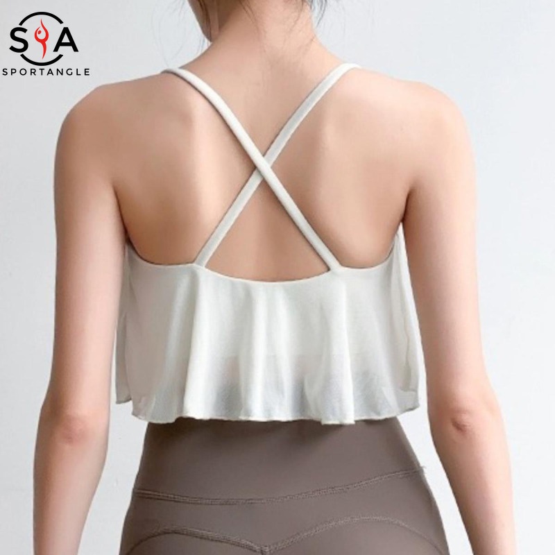 【Sportsangel】 [แผ่นคงที่] เสื้อกล้าม โยคะ เมฆ ตาข่าย ออกกําลังกาย ผู้หญิง ด้านบน