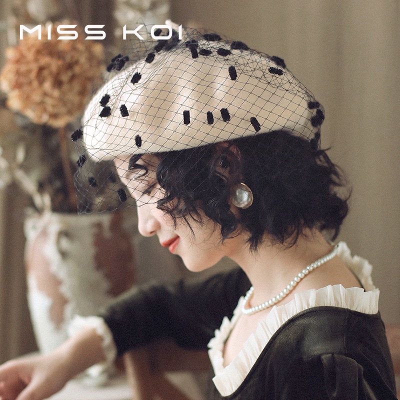 MISSKOI ตาข่าย Beret ผู้หญิงฤดูใบไม้ร่วงฤดูหนาวทําด้วยผ้าขนสัตว์ Beret อังกฤษ Retro จิตรกรหมวกแฟชั่นภาษาฝรั่งเศสคําหมวกฟักทอง