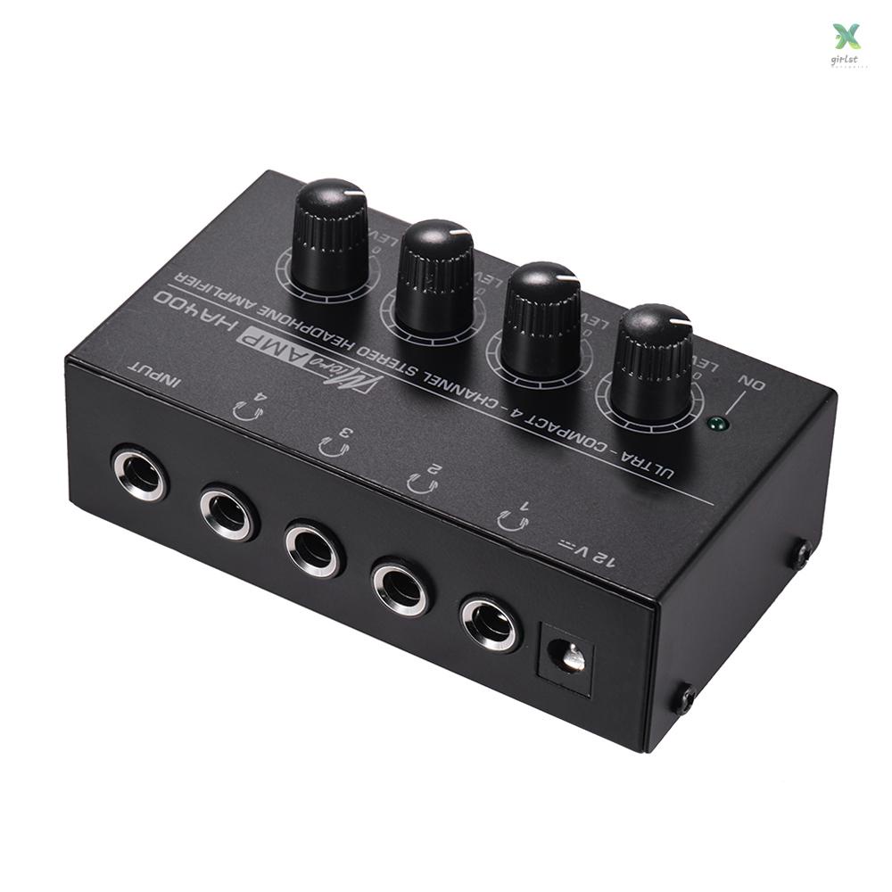 Ha400 เครื่องขยายเสียงสเตอริโอหูฟัง 4 ช่องทาง ขนาดเล็ก กะทัดรัด พร้อมอะแดปเตอร์พาวเวอร์