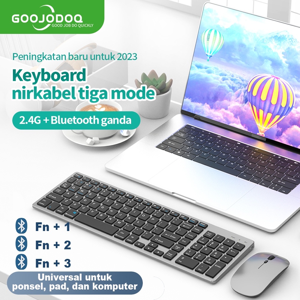 GOOJODOQ Modus ชุดคีย์บอร์ด เมาส์ไร้สาย บลูทูธ 3 102 คีย์ สําหรับ Macbook แล็ปท็อป เดสก์ท็อป PC