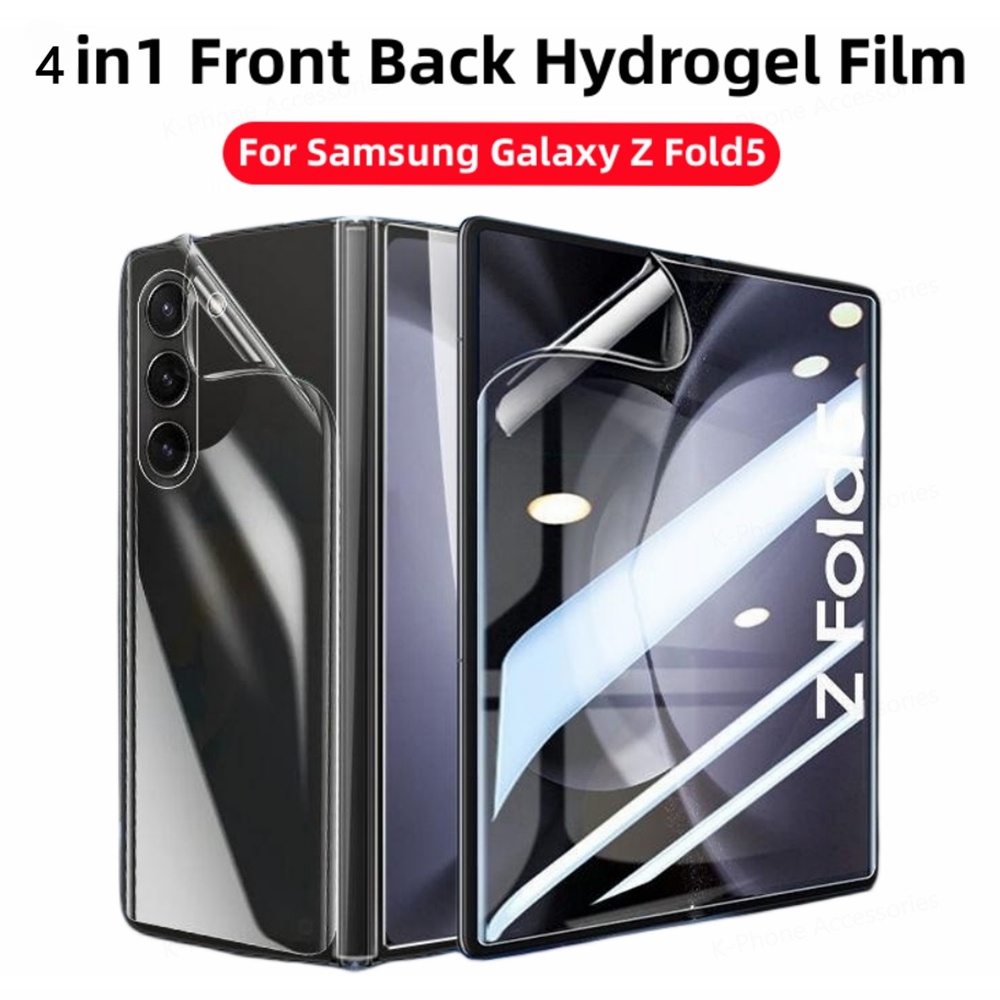 4in1 ฟิล์ม Hydrogel ด้านหน้าด้านหลังสําหรับ Samsung Galaxy Z พับ 6 5 4 3 2 HD Clear Soft Screen Protector สําหรับ Samsung ZFold5 Fold6 4 3 ไม่มีแก้ว
