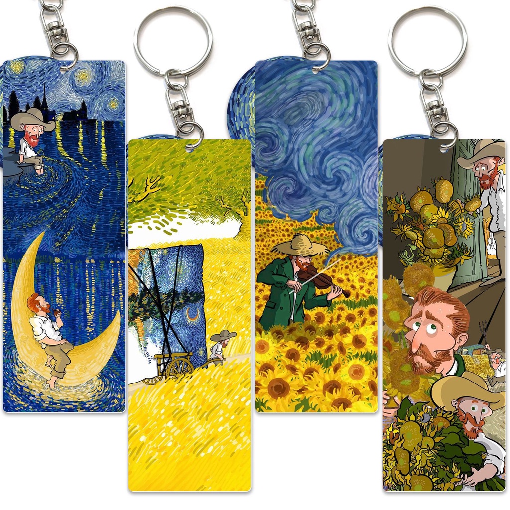 Van Gogh Starry Sky จี้ดอกทานตะวัน Wheatfield PVC ถอดได้ จี้ภาพวาดภูมิทัศน์ที่มีชื่อเสียง