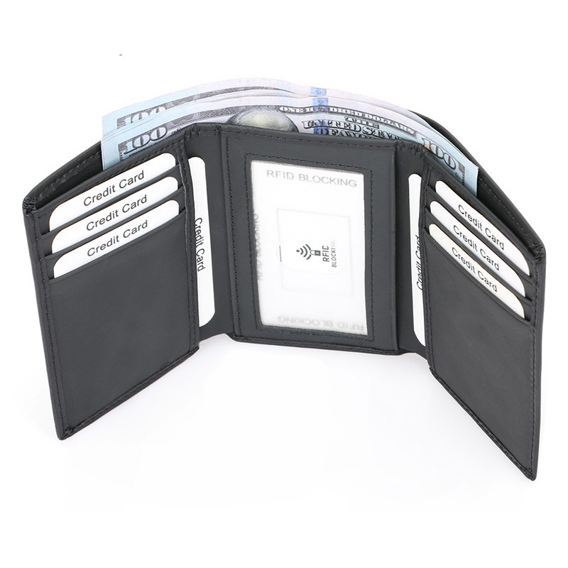 Genodern Trifold กระเป๋าสตางค์ผู้ชายช่องใส่การ์ดหลายช่องกระเป๋าสตางค์สําหรับผู้ชาย RFID Blocking กระเป๋าชาย