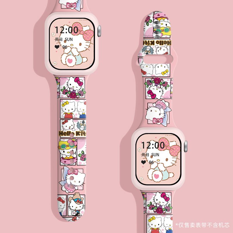 สายนาฬิกาซิลิโคนพิมพ์ลายแมวประกบกันสำหรับ Apple Watch iwatchs9 applewatch8/7/6 /se/ 5/4/3