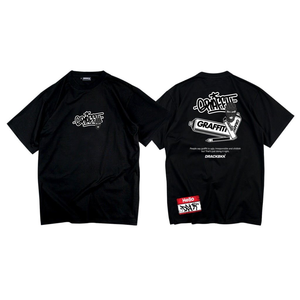 DRACK - GAFFITI สีดำ เสื้อยืดคอกลม