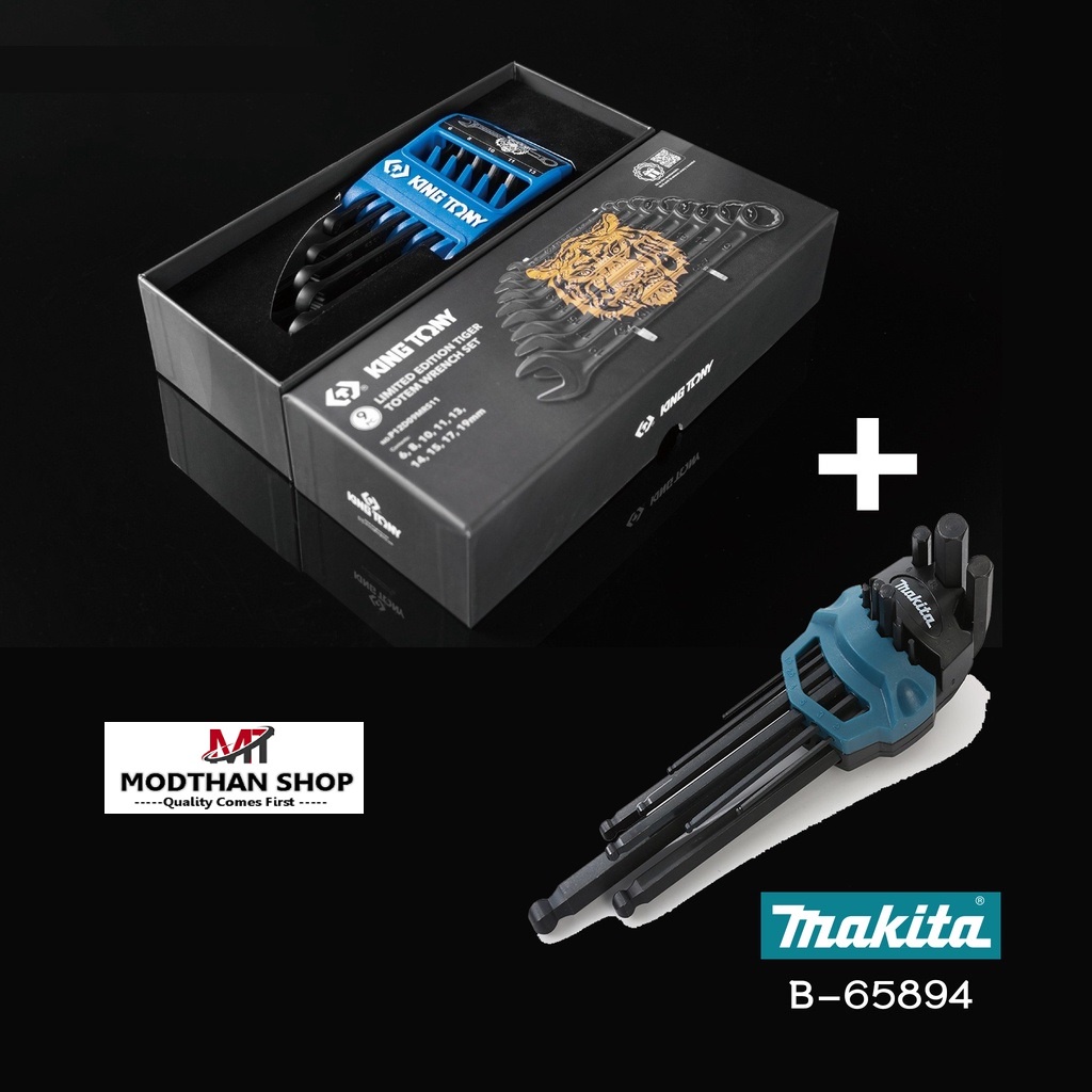 Makita + Kingtony  (ชุดหกเหลี่ยม รุ่น DWMT19261-0 9 ชิ้น/ชุด และ ชุดประแจแหวนข้าง-ปากตาย รุ่น Limite