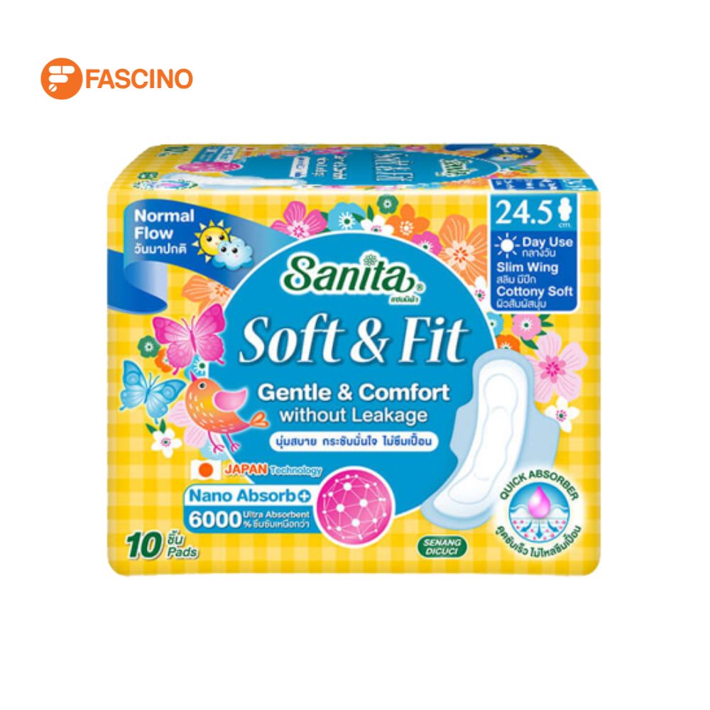 SANITA ผ้าอนามัย SOFT & FIT Gentle & Comfort มีปีก ยาว 24.5 ซม. (10 ชิ้น)