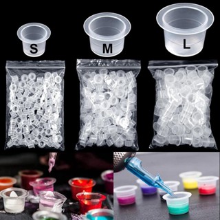 100 ชิ้น S / M / L ถ้วยหมึกสัก แบบใช้แล้วทิ้ง เม็ดสีพลาสติกใ…