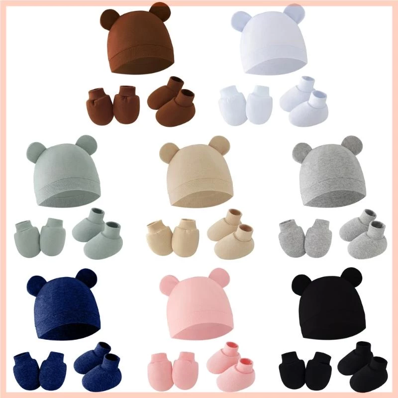 Newborn Baby Hat Scratch Resistant Gloves Socks Set for Boys Girls Shower