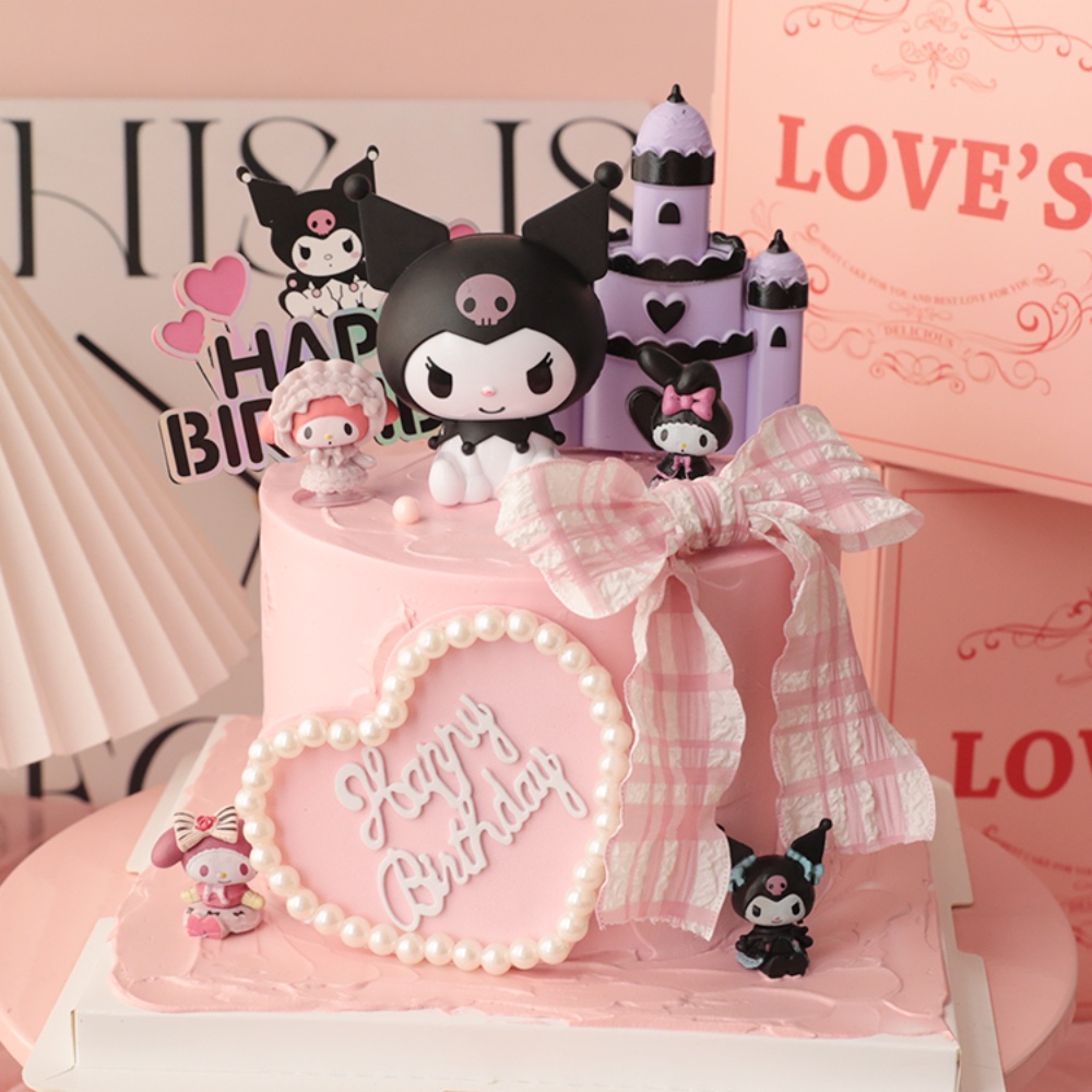 การ์ตูน Kuromi เค้กตกแต่ง toppers งานเลี้ยงวันเกิดอินเทอร์เน็ตเครื่องประดับคนดังปราสาทโบว์อะคริลิควันเกิด plugin