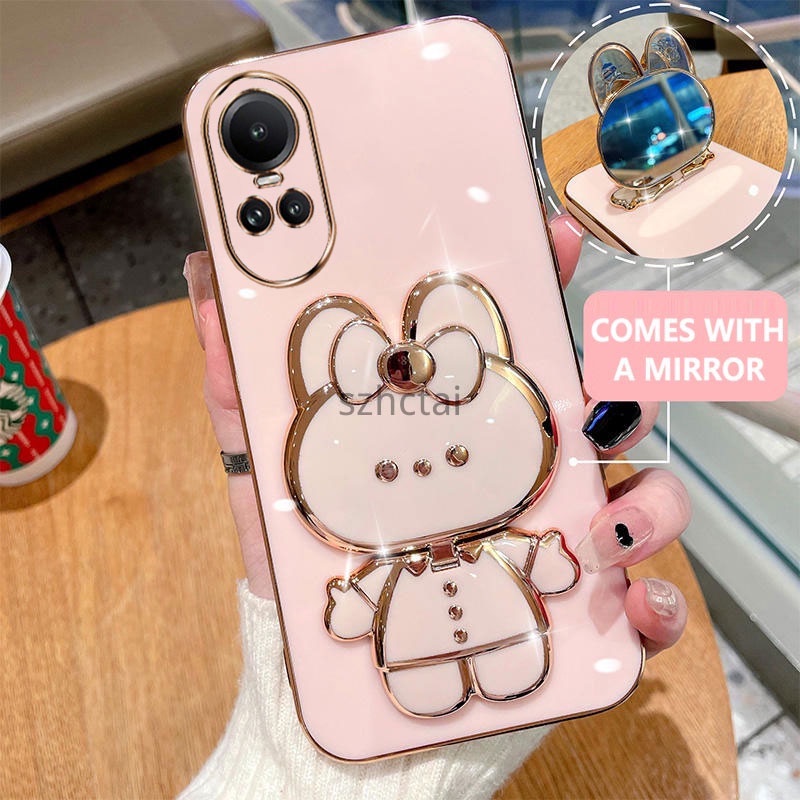 เคสโทรศัพท์ oppo reno 10 reno 10 pro เคสโทรศัพท์เคสโทรศัพท์พร้อมที่วางกระต่ายน่ารักกระจกในตัวยึด oppo reno 10 reno 10 pro