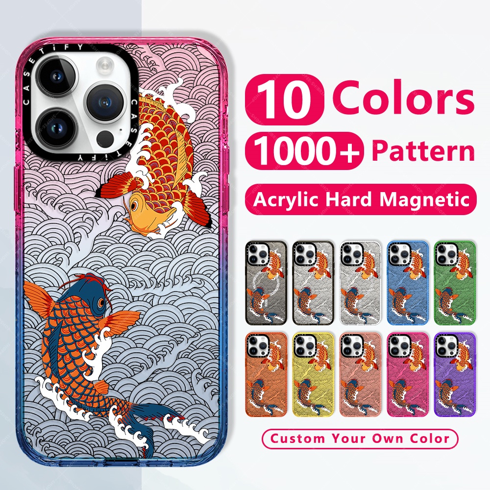 กันกระแทกใสแข็งแข็งแฟชั่นหรูหราแม่เหล็กชาร์จได้เคสโทรศัพท์มือถือ ลายสักปลาคาร์พ สไตล์ญี่ปุ่น สําหรับ Iphone 15 Pro 12 13 Pro Max 14 Plusยี่ห้อบางใสไอโฟนปกป้องแม่เหล็กชาร์จได้เคสใสขอบเรียบฝาปิดป้องกันสีเหลืองCasetifyใสกันกล้องคุณภาพสูง