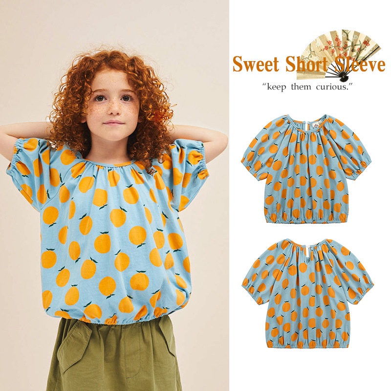 คลังสินค้าพร้อม JW23 ฤดูร้อนสไตล์ใหม่สาวสไตล์ตะวันตกเสื้อกลางเด็กการ์ตูน Liuding พิมพ์เต็มสบายๆรอบคอแขนสั้น t