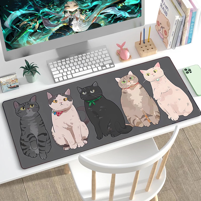 Kawaii แผ่นรองเมาส์ Rgb ลายการ์ตูนแมว ขนาดใหญ่ Xxl อุปกรณ์เสริม สําหรับเล่นเกม คีย์บอร์ด โต๊ะคอมพิวเตอร์
