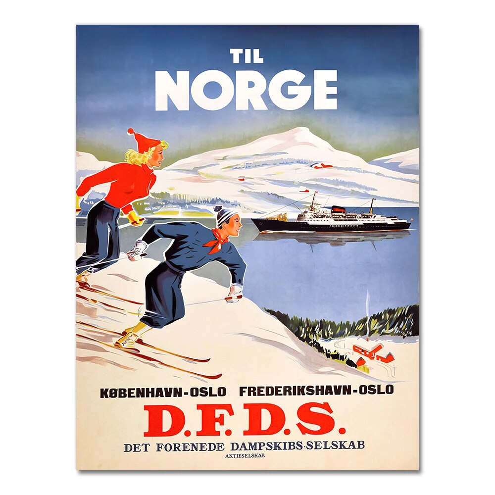 ภาพวาดผ้าใบคลาสสิกจากแผนที่วินเทจย้อนยุคNorwegian Fjords เพื่อการตกแต่งบ้านอย่างสวยงาม