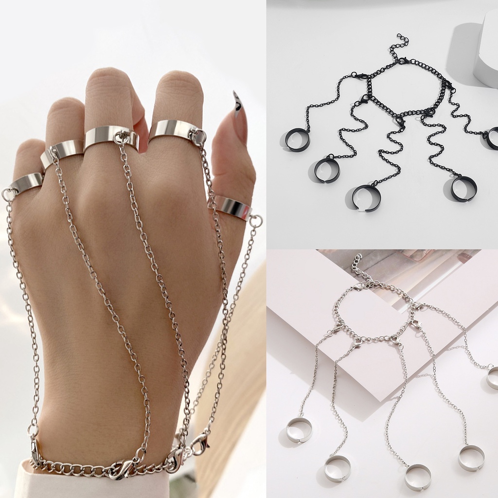 1 ชิ้น ห้านิ้ว ถุงมือ สร้อยข้อมือ พู่ยาว แหวนโซ่ พังก์ กําไลข้อมือ แหวนวินเทจ เครื่องประดับคู่รัก ปรับได้