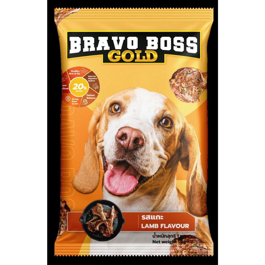 [1Kgx20ถุง]มีถุง1kg ในกระสอบ20ถุง อาหารสุนัข Bravo Boss Gold บราโว่ บอส โกลด์ [จำกัด 1กระสอบ/ออเดอร์]