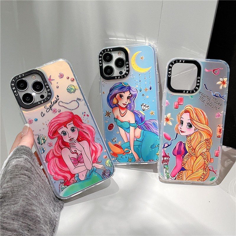 เคสโทรศัพท์มือถือ ป้องกันกระแทก แต่งไล่โทนสี สวยงาม สไตล์เจ้าหญิง สําหรับ iPhone 11 12 13 14 15 Pro Max X XR XSMAX