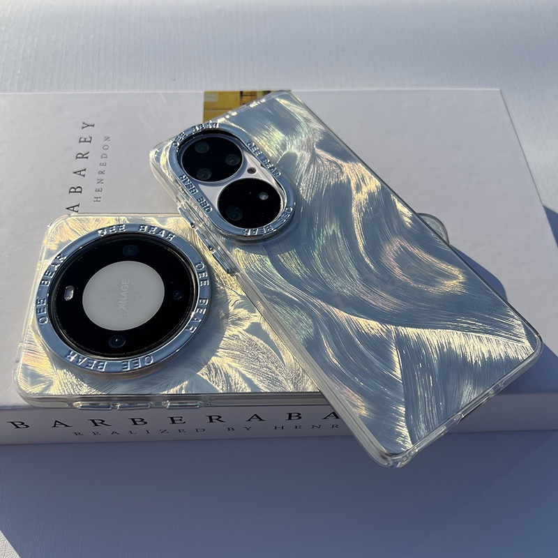 Silver Feather Camlet รูปแบบ Hard Glossy กรณีกันชนนุ่มสําหรับ Huawei Mate30 Mate30Pro Mate40Pro Mate50 Mate50Pro Mate60 Mate60Pro P60 P50Pro P80 P80 P80Pro