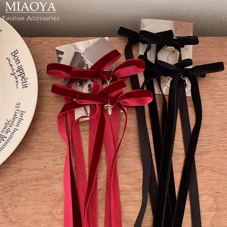 กิ๊บติดผม ผ้ากํามะหยี่ ประดับโบว์น่ารัก สไตล์เกาหลี เหมาะกับของขวัญปีใหม่ สําหรับนักเรียนหญิง