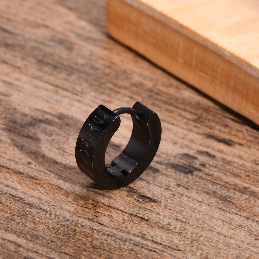 Vnox Viking Rune ต่างหู สเตนเลส ทรงกลม สีดํา สีเงิน ของขวัญวันเกิด สําหรับผู้ชาย - รูปที่ 3