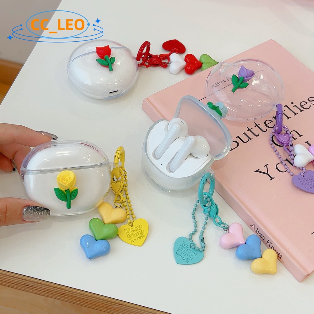 For OPPO Enco Air3 Pro Transparent Case Cute Flower Pendant Keychain OPPO Enco Air2 / Enco Buds2 Soft Case OPPO Enco Air2 Pro Shockproof Case Enco X Transparent Protective Cover