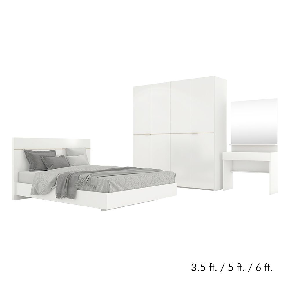 INDEX LIVING MALL ชุดห้องนอน รุ่นบลัง (เตียง, ตู้เสื้อผ้า 4 บาน, โต๊ะเครื่องแป้ง) - สีขาว
