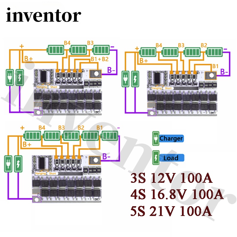 โมดูลบอร์ดวงจรชาร์จแบตเตอรี่ลิเธียม 5S 4S 3S BMS 100A 21V 18V 16.8V 12V 18650 Li-ion LMO