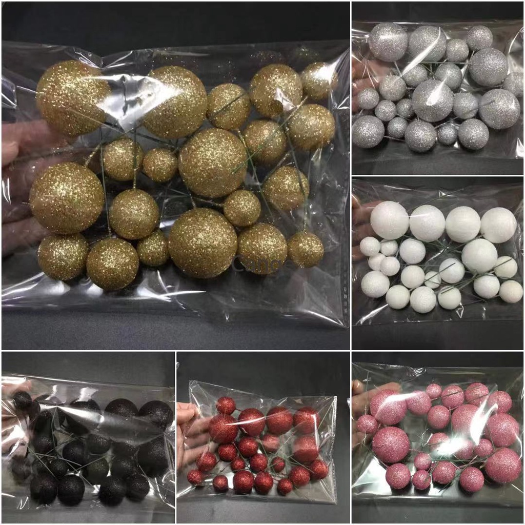 20ชิ้นลูกทองลูกเงินตกแต่งเค้กลูกโฟมงานเลี้ยงวันเกิดเค้กปลั๊กอินอินอุปกรณ์ตกแต่งเบเกอรี่
