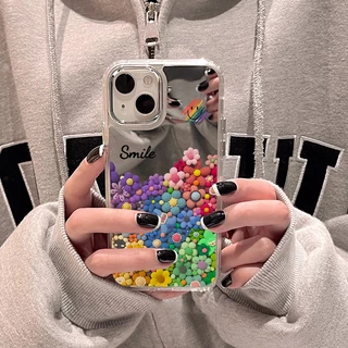 🚚COD🚚Case For เคส iPhone 16 17 Pro Max 11 13 15 14 12 17 Pro Max เคสไอโฟน 13 กรณีโทรศัพท์มือถือ Mirror Flowers Case