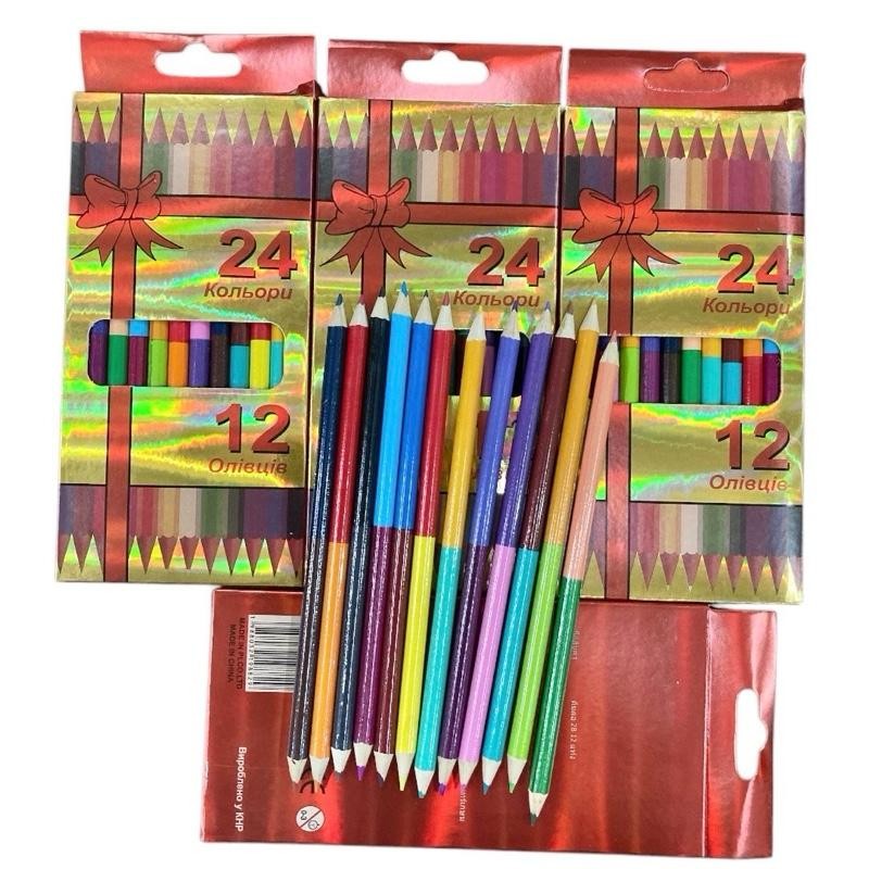 (1 แพ็ค 12 กล่อง) สีไม้ 2 หัว 12 แท่ง 24 สี กล่องเลเซอร์