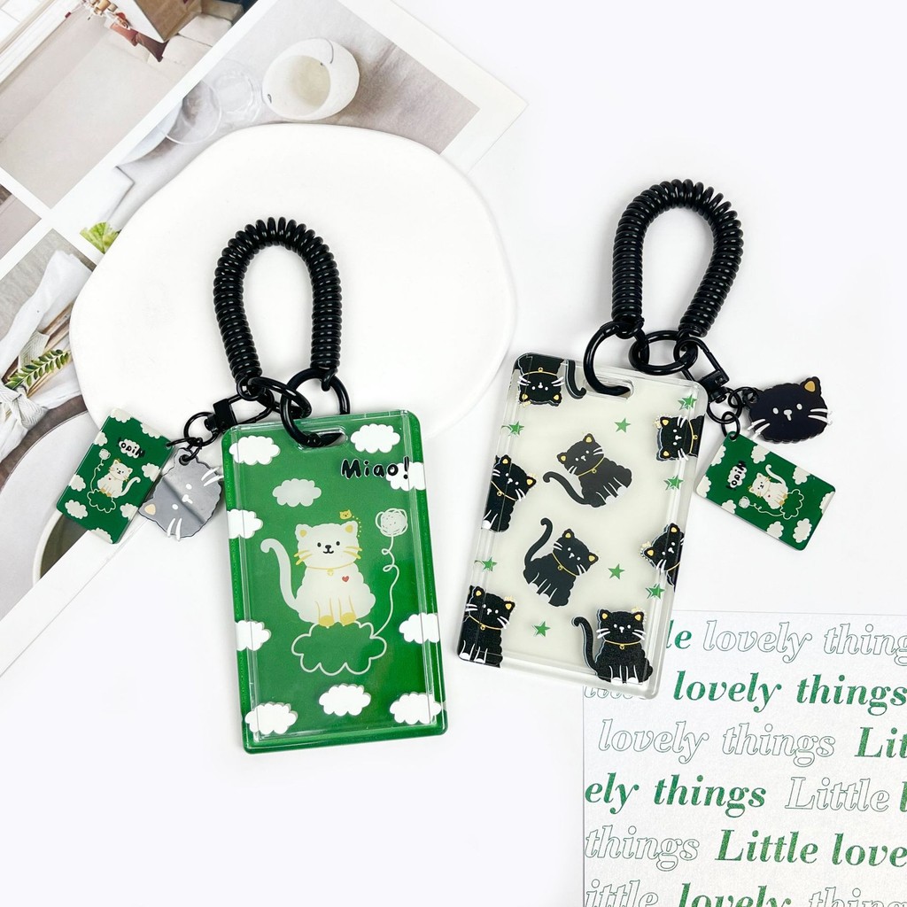 เปิดเทอม ซองการ์ดแข็งลายแมวน่ารัก 2 ช่อง กันน้ำ-ป้องกันRFID สายคล้องยืดได้ สำหรับบัตรคอนโด-ธนาคาร