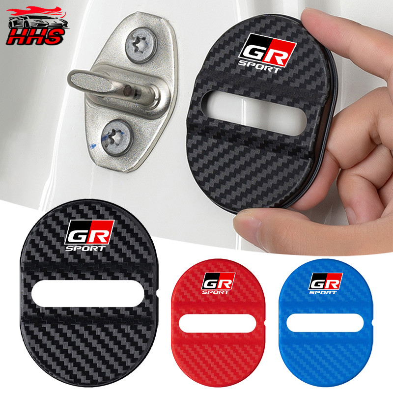 1/4 ชิ้น Toyota GR คาร์บอนไฟเบอร์รถประตูล็อคป้องกันประตูล็อค Anti Scratch อุปกรณ์เสริมสําหรับ Toyota