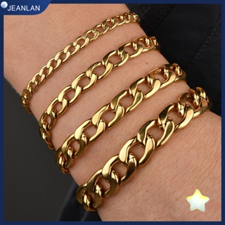 Jeanlan สร้อยข้อมือสเตนเลส ชุบทอง 18K ทรงเรขาคณิต สีพื้น สําหรับผู้ชาย