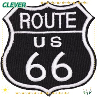 Clever แผ่นแพทช์ผ้าโพลีเอสเตอร์ ปักลาย US Route 66 Applique Patches US Route 66 Applique Shape 2.87*3.1 นิ้ว 20 ชิ้น